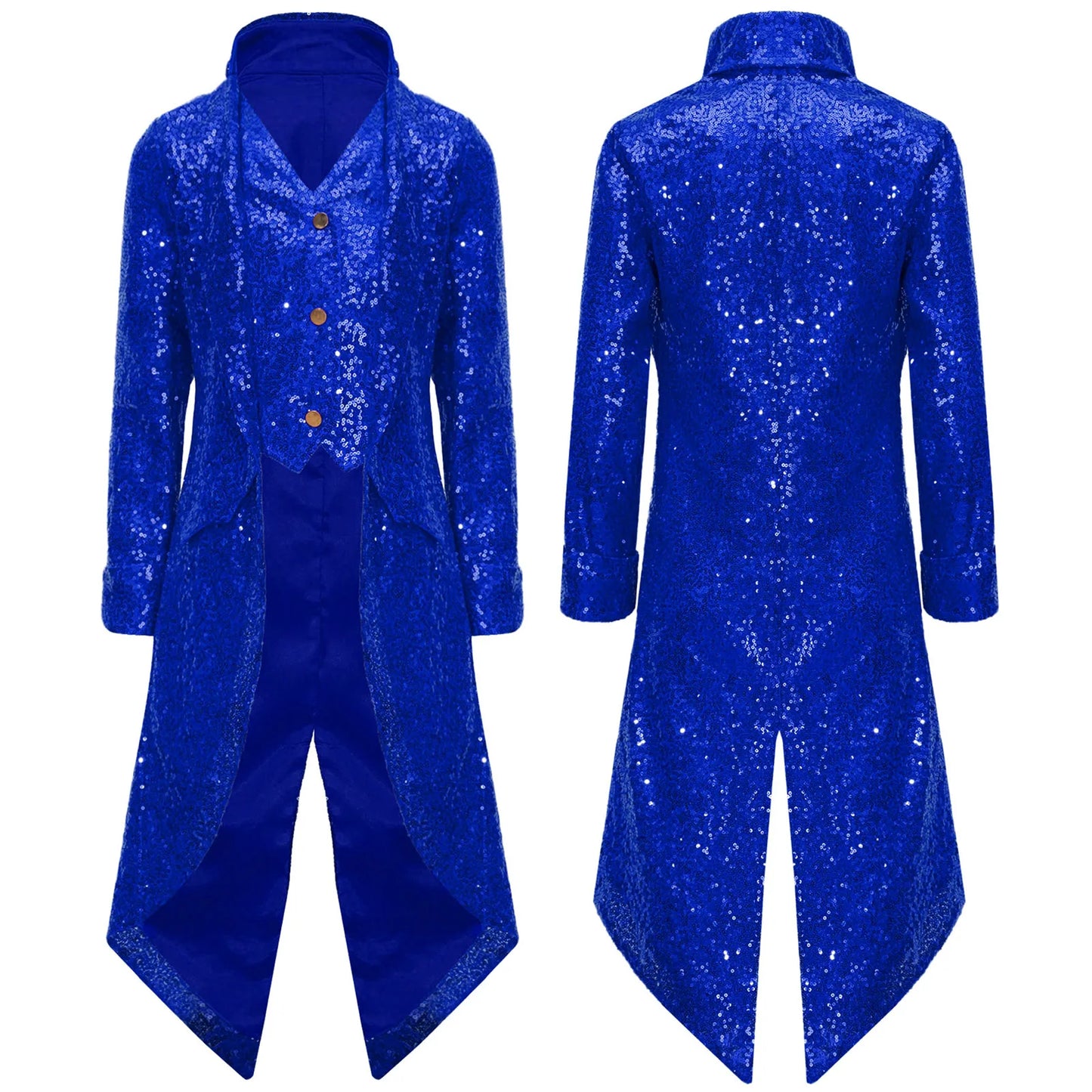 Kids Boys Halloween Medieval Renaissance Costume Sparkly Sequins Victorian Tailcoat Jacket Frock Coat Long Sleeve Gothic Tuxedo