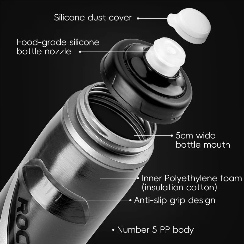 ROCKBROS 620ml Cycling Water Bottle Cold Water Insulated Thermal Silicone Bottle Outdoor Sports MTB Road Bike Bicycle Bottle
