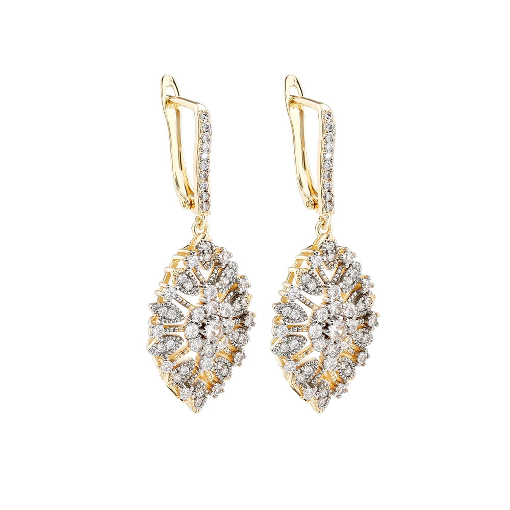 Flower hollow design inlaid with zircon two-tone hoop earrings and ring set fashion jewelry wedding party holiday accessories