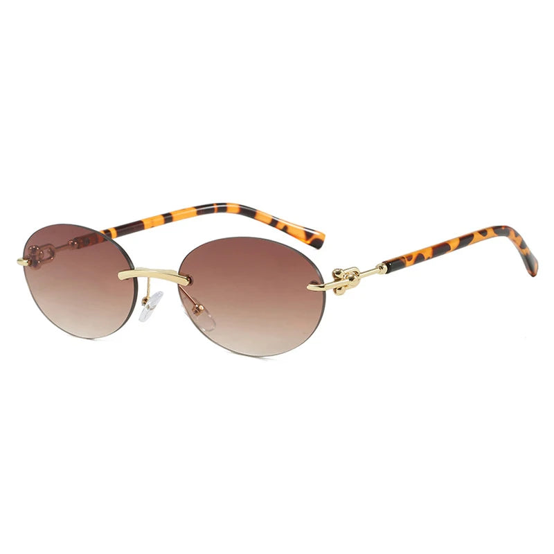 Fashion Oval Rimless Sunglasses for Woman Popular Round Frameless Sun Glasses Shades Retro High Quality Unisex Stylish Eyewear