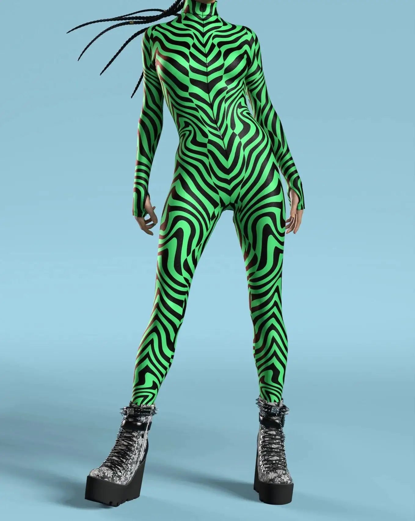 Halloween Costumes for Women 3D Abstract Print Full Body Jumpsuit Sexy Skinny High Neck Zentai Suit for Carnival Cosplay