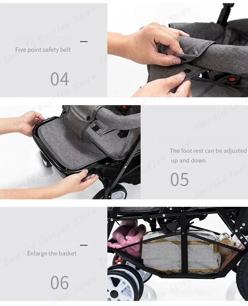 Poussette Double Front and Rear Seats Foldable Baby Stroller for Two Children Lightweight Portable Twin Stroller EU STOCK