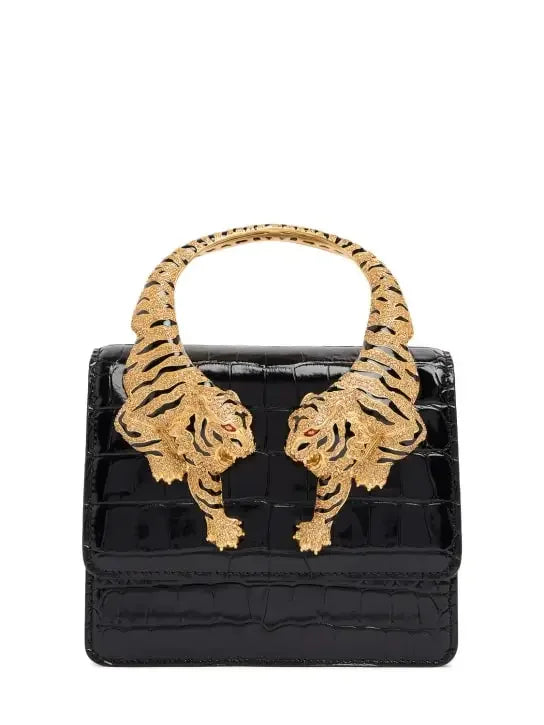 2026 New Luxury Designer Handbag for Women Crocodile Effect Leather Tiger-sculpted Top Handle Fashion Evening Shoulder Bag