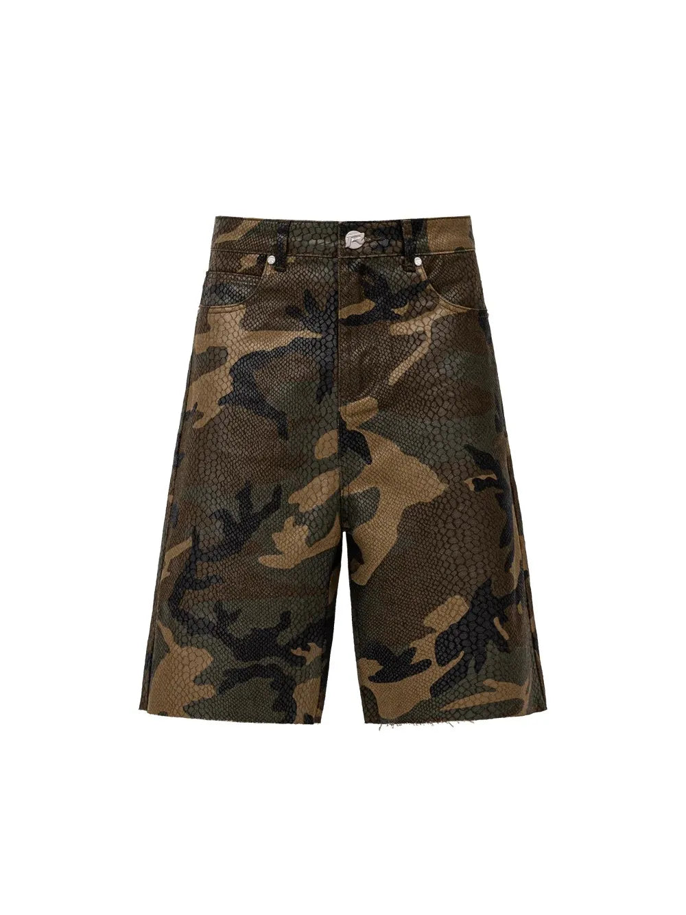 Python Camo Print Retro Cowboy Denim Shorts High Street Hip Hop Middle Pants High Waist Straight Tube Loose Five Point Shorts