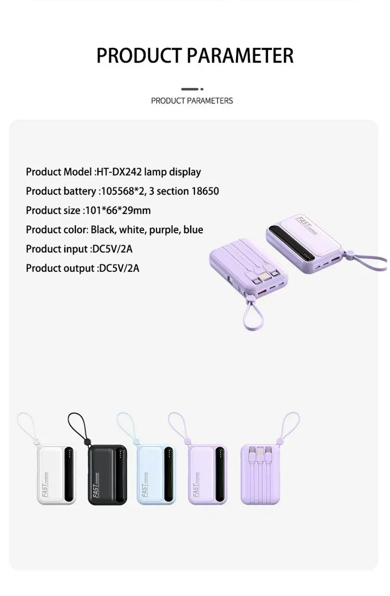 Lenovo 500000mAh Power Bank Built in 4 Lines Large Capacity Super Fast Charging Portable External Battery For iPhone Samsung