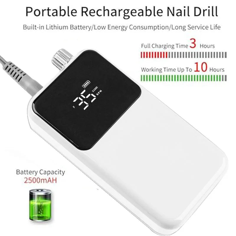 Nail Drill Machines Taladro de unas Cordless Rechargeable Electric 2 IN 1 Nail Polisher with Desktop Base &6 Nail Drill Bits