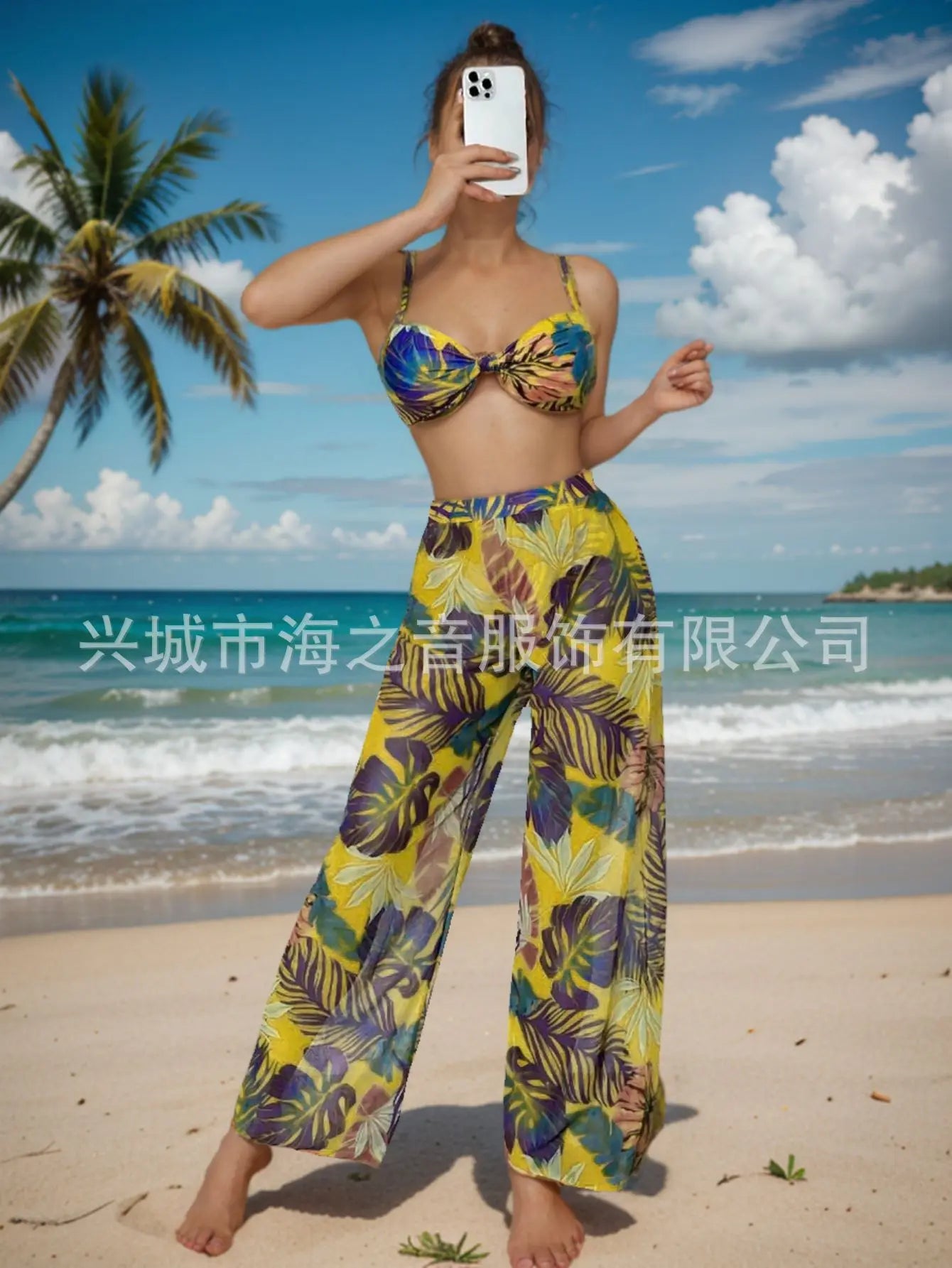 New Swimwear Sexy Bikini Mesh Trousers Three-piece Split Women's Swimsuit