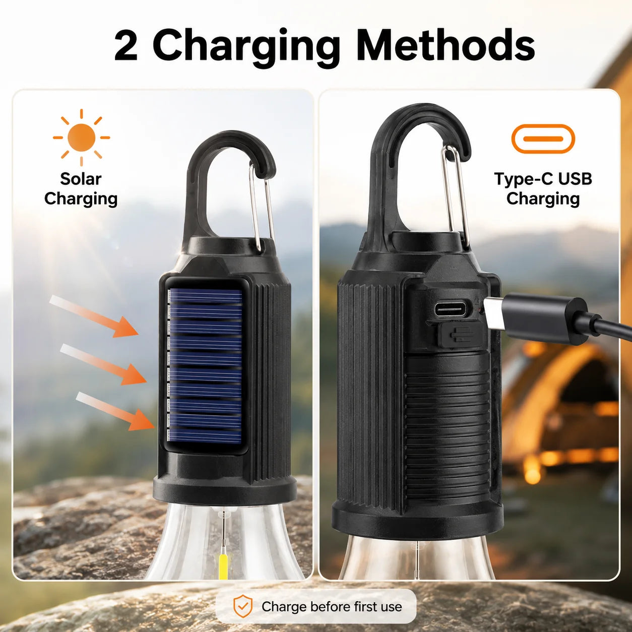 Solar Camping Light Bulb USB Rechargeable Hanging Tent Lamp Waterproof Portable Outdoor Lantern for Camping BBQ Garden Decor