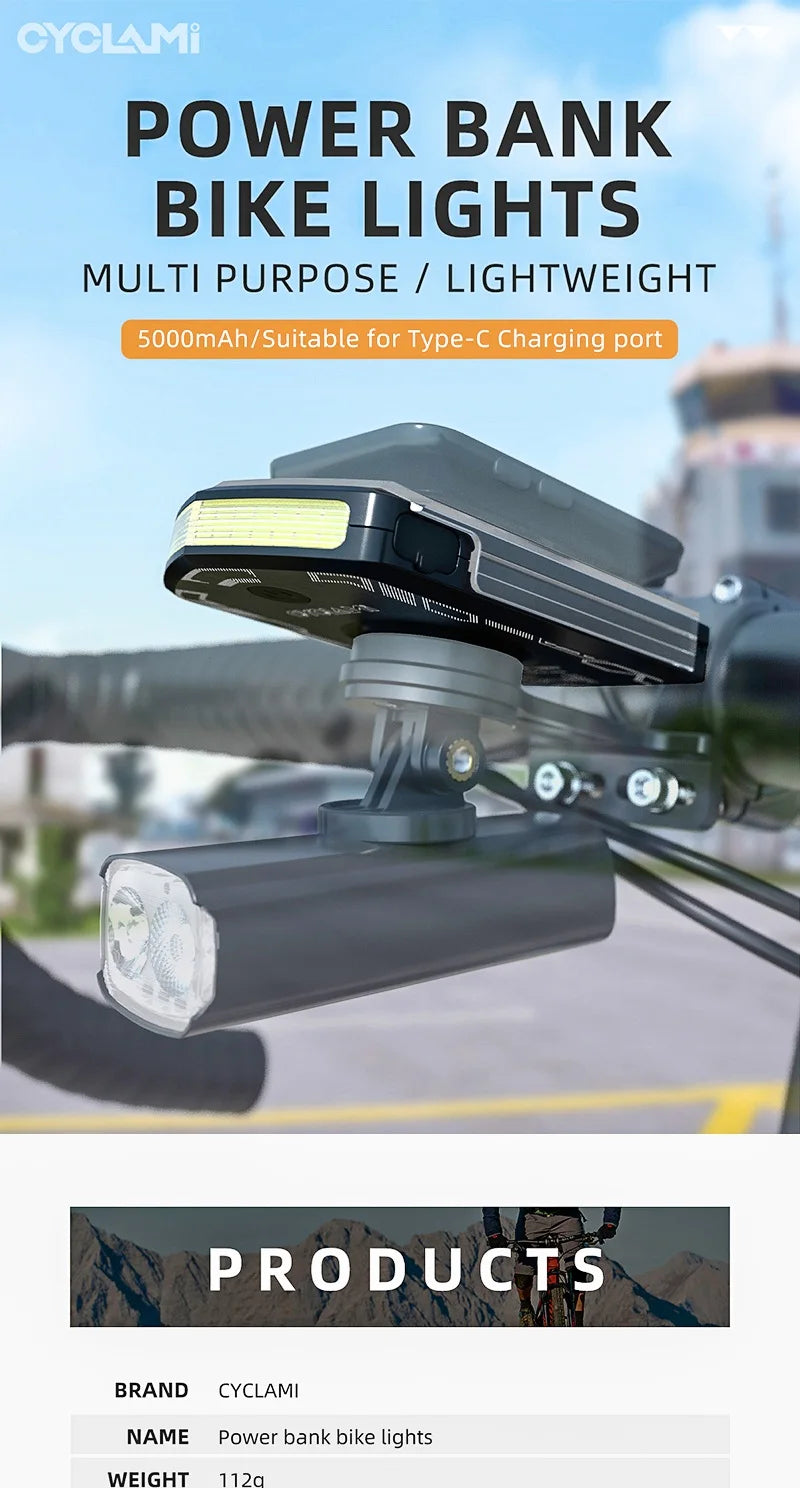 CYCLAMI RVL01 Bicycle Headlight Daytime  Front Light 5000mAh Bike Safety Visibility Cycling Light for Garmin XOSS IGS Charging