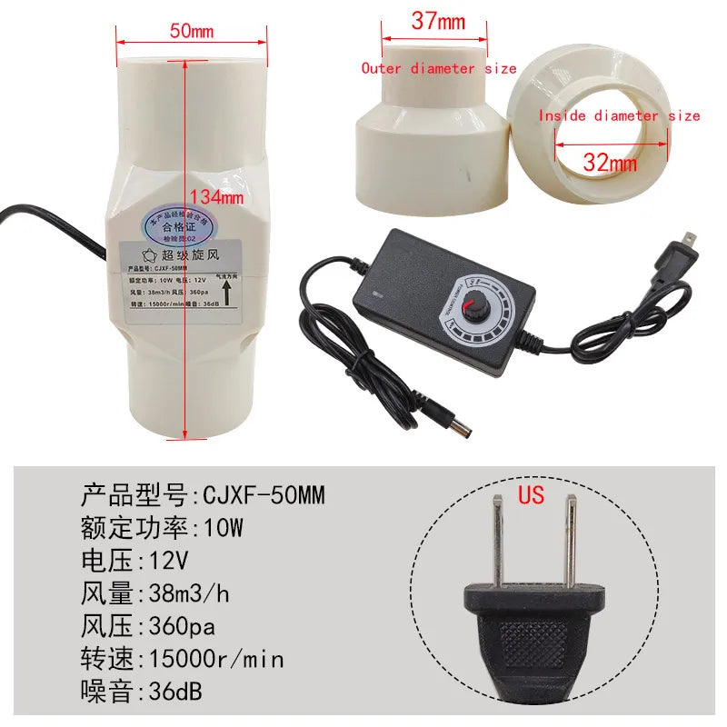 Ventilador De Escape De Velocidad Ajustable Bathroom Duct, Smoke Moxibustion 12V, Cocina, Inodoro 20mm 25mm 32mm 40mm 50mm