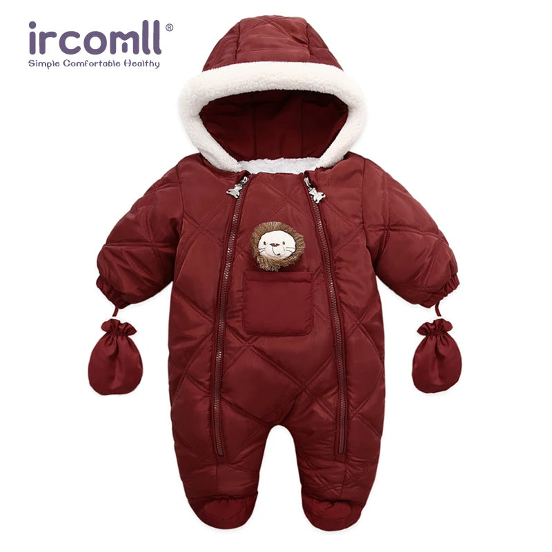 Ircomll Hight Quality Newborn Baby Winter Clothes Snowsuit Warm Fleece Hooded Romper Cartoon Lion Jumpsuit Toddler Kid Outfits