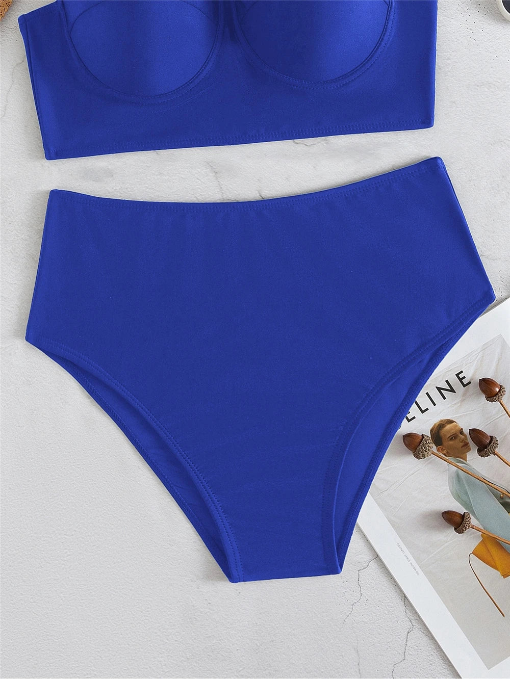 Chain Strap Bikinis 2026 Women Solid Push Up Swimsuit High Waist Swimwear Female Sexy Bathing Suit Swimming Summer Beachwear