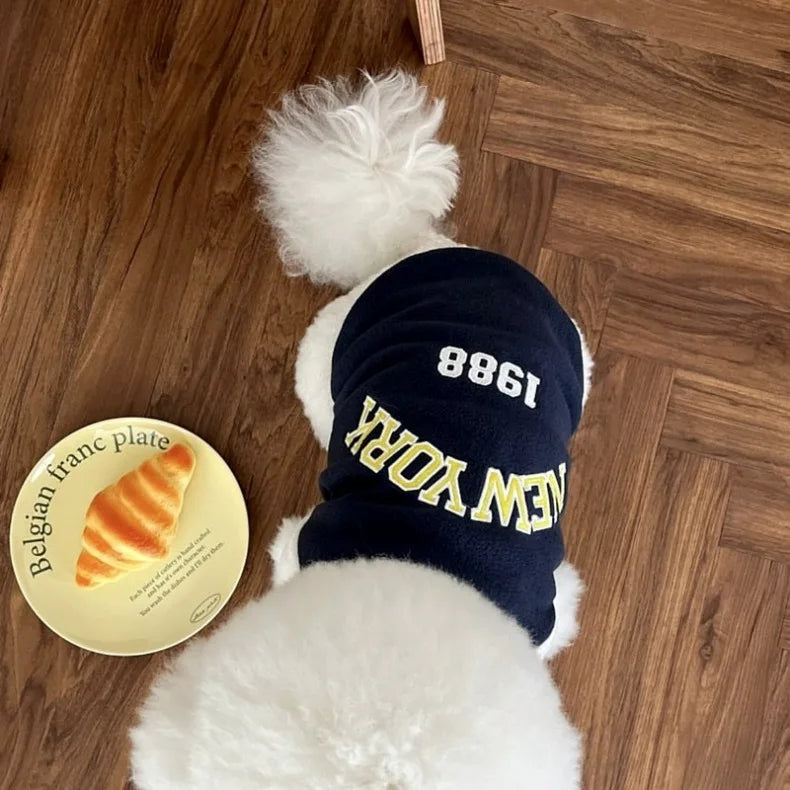 Warm Fleece Dog Baseball Jacket New York 1988 Winter Pet Coat for Small Dogs Poodle Chihuahua Yorkie Fashion Puppy Sweatshir