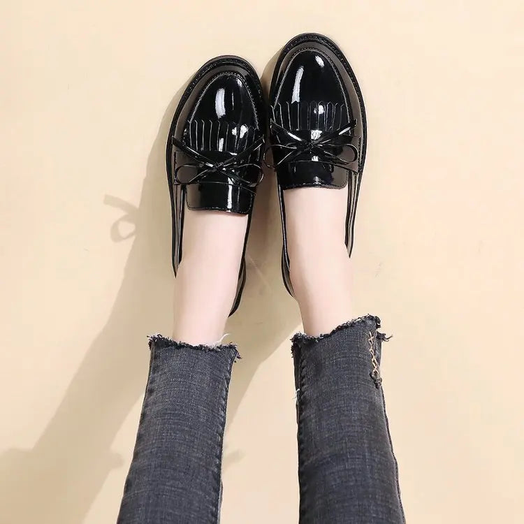 Black Patent Leather Women's Loafers Platform Slip on Shoes for Women 2025 New Spring British Tassel Casual Flats Shoes Woman