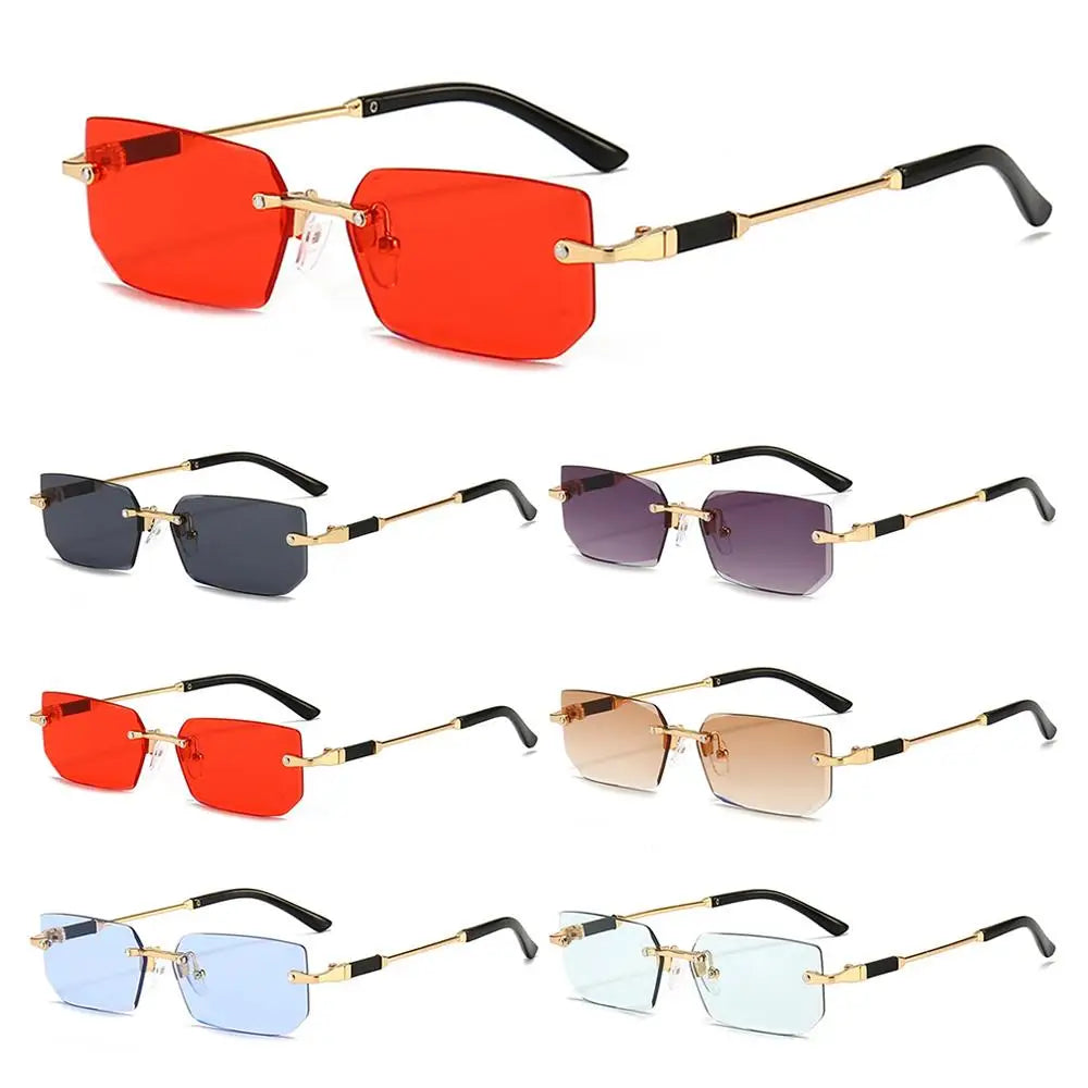 Rimless Sunglasses Rectangle Fashion Popular Women Men Shades Small Square Sun Glasses For Female male Summer Traveling Oculos
