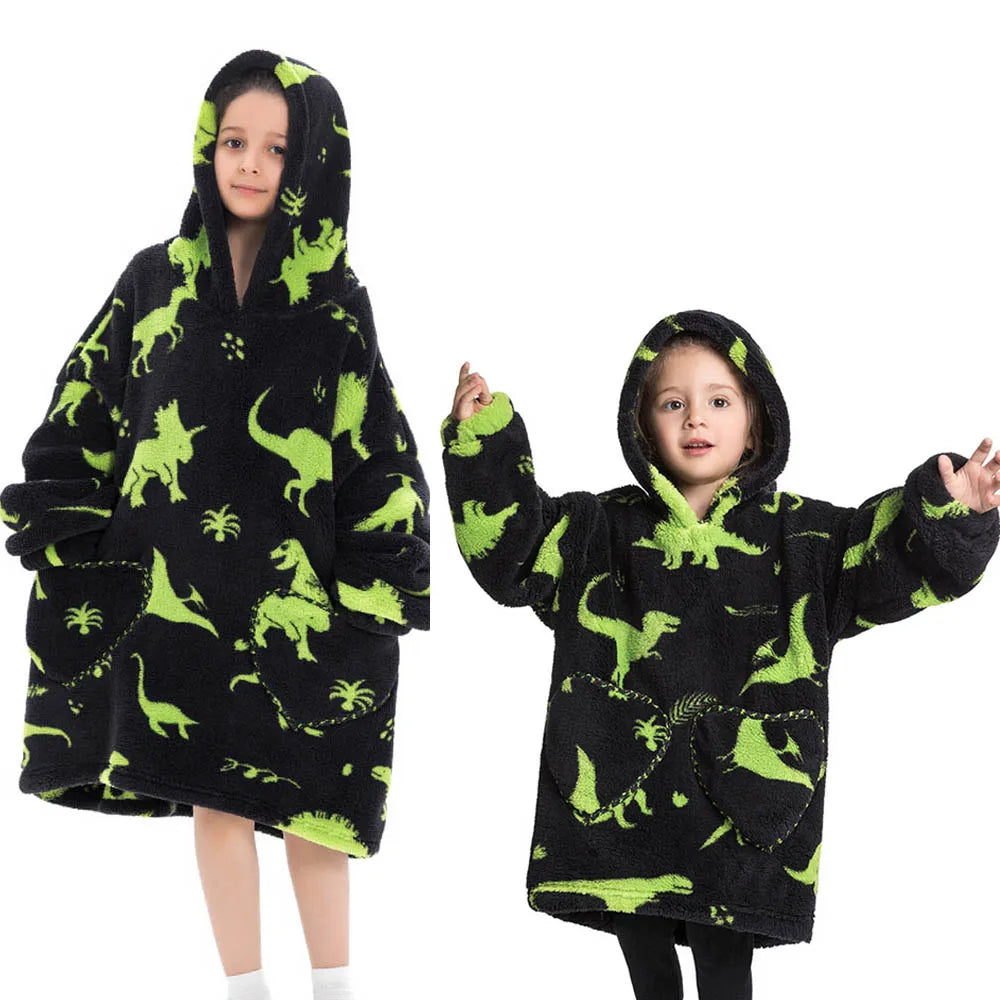 Halloween Pumpkin Hoodies for Boys Girls Winter Thick Flannel Hooded Sweatshirts Kids Clothing Children Oversized Blanket Hoodie