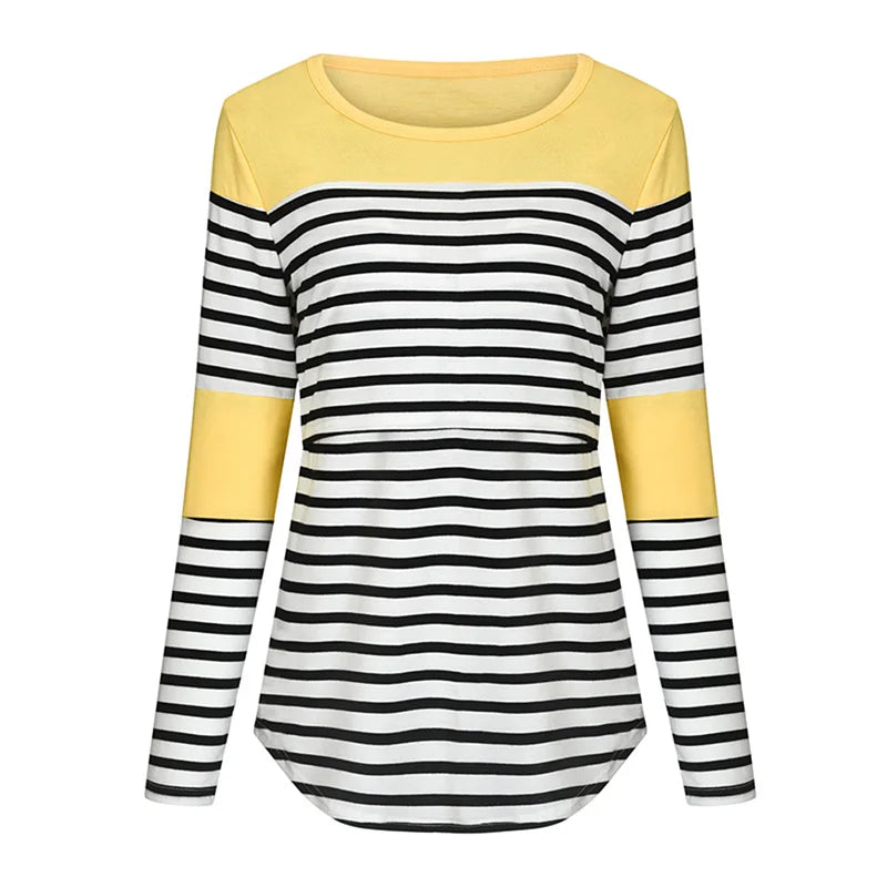 Casual Womens Pregnant Maternity Clothes Nursing Tops Breastfeeding T-Shirt Pregnancy Maternity Breastfeeding Striped