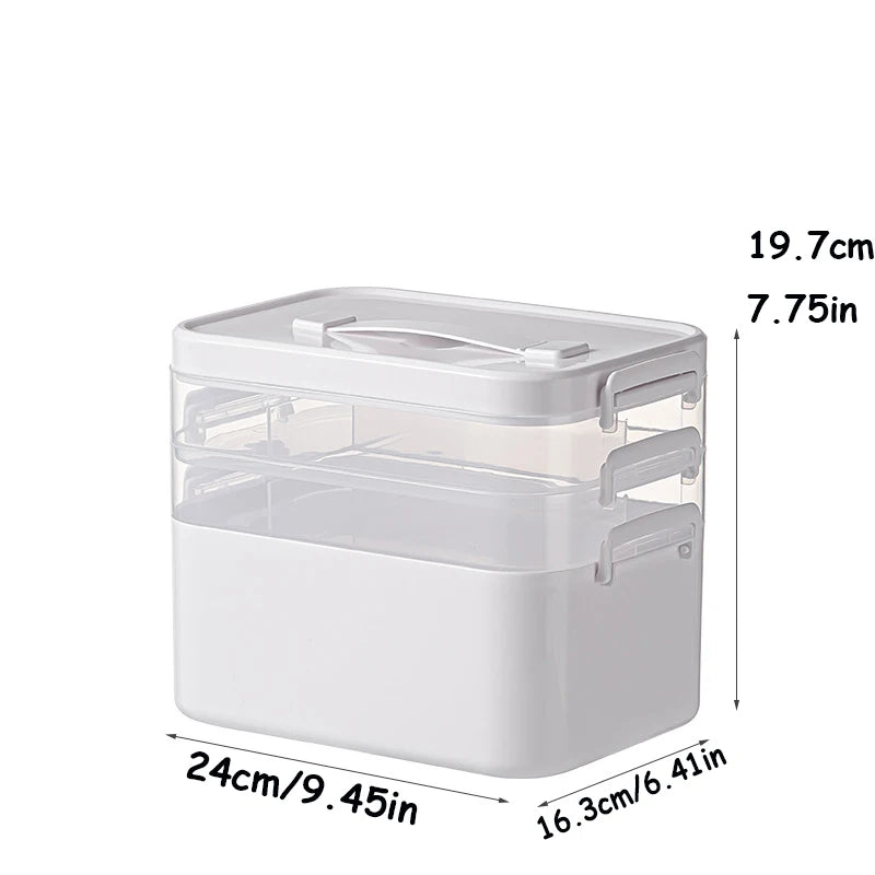 Multi-Layer Medicine Storage Box - Portable Home Emergency Organizer with Snap Closure, Durable Plastic Material, for Storing and Organizing Medicines and Miscellaneous Items