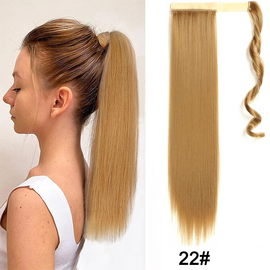 Synthetic Ponytail Long Straight Wrap Around Ponytail Hair Extension Heat-Reistant Fiber Pony Tail Fake Hairpieces For Women