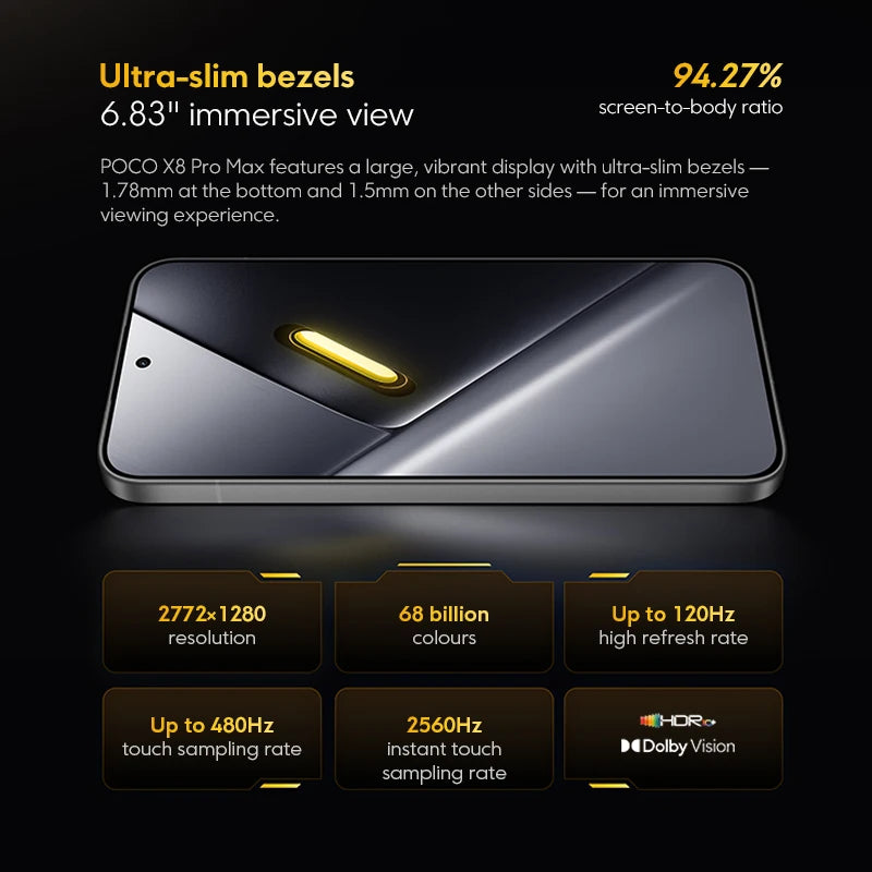 Global Version POCO X8 Pro Max 8500mAh 1.5K 120Hz Ultra-Bright  AMOLED Display 6.83'' Smartphone  Dimensity 9500s
