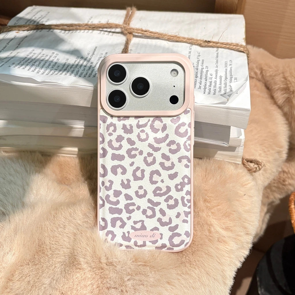 Fashion Sweet Pink Leopard Print Leather Shockproof Protective Phone Cover Case for iPhone 17 16 15 14 Pro Max