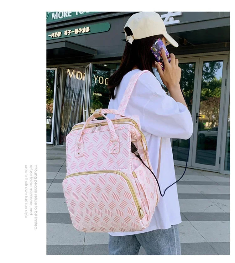Baby Diaper Bag with Stroller Hooks Portable Baby Crib Diaper Changing Pad Baby Carrier Bag for Activity Mom Backpack 30*20*40cm