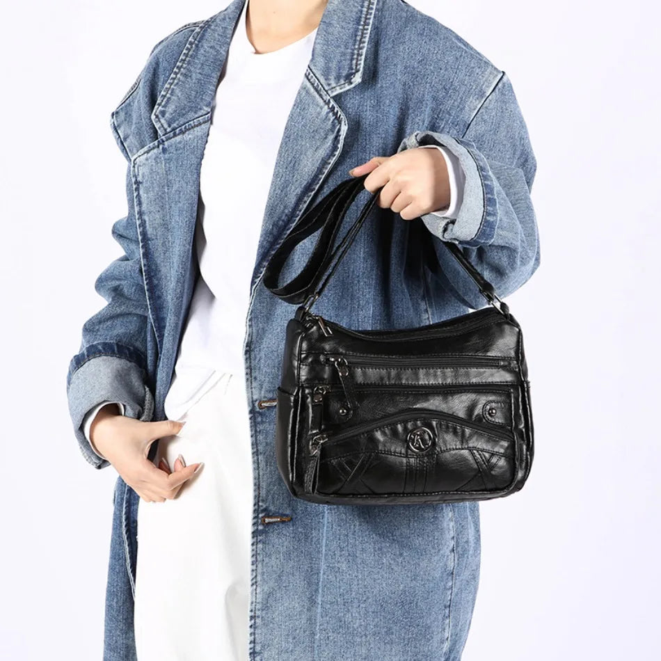 Retro Soft Leather Multi Pocket Single Shoulder Crossbody Bag High Quality Women's Bag Luxury Designer Purses and Handbags 2025