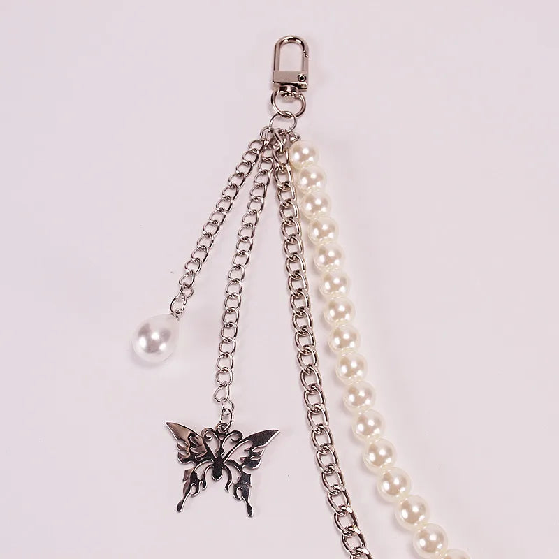 Round Cute White Pearl Belly Chain for Women Trousers Hipster Pant Jean Resin Keychain Ring Clip Tassel Art Accessory
