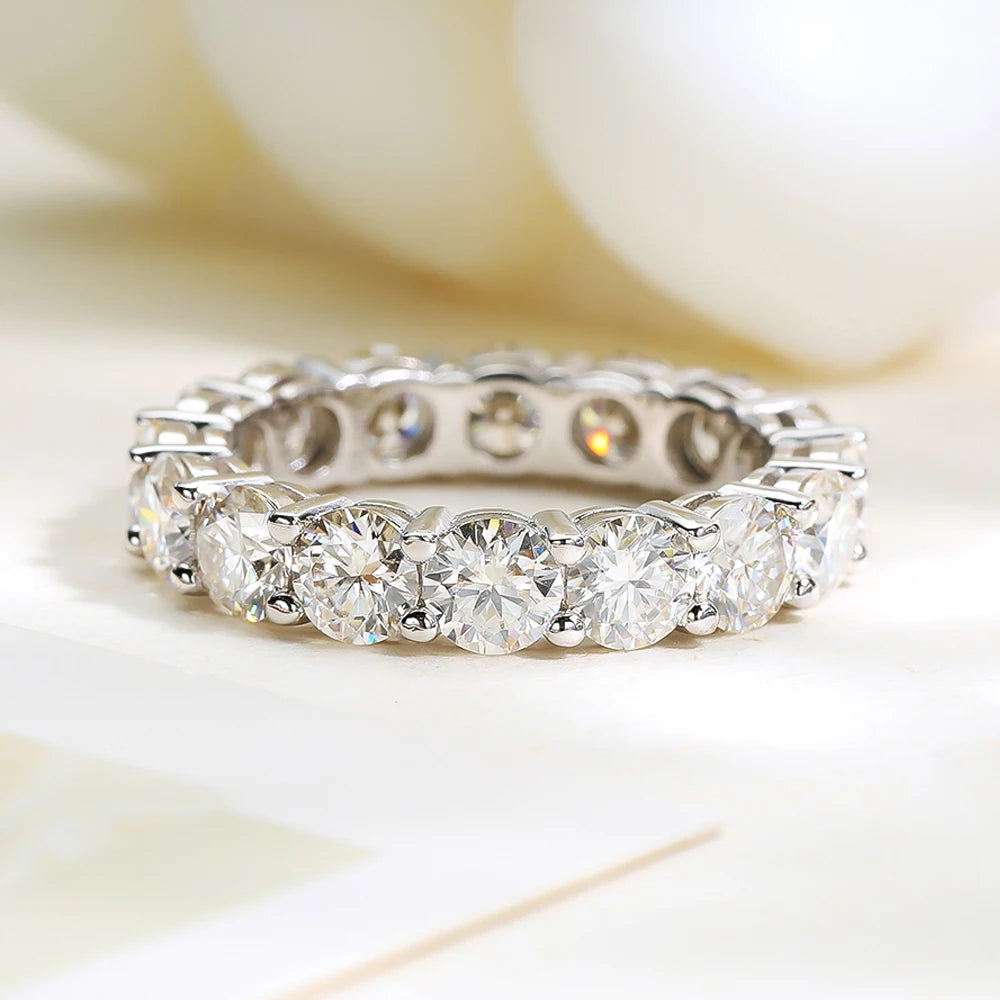 Serenity 3mm 5mm D Color All Moissanite Row Rings For Women Wedding Bridal 100% S925 Sterling Silver Plated 18K Eternity Rings