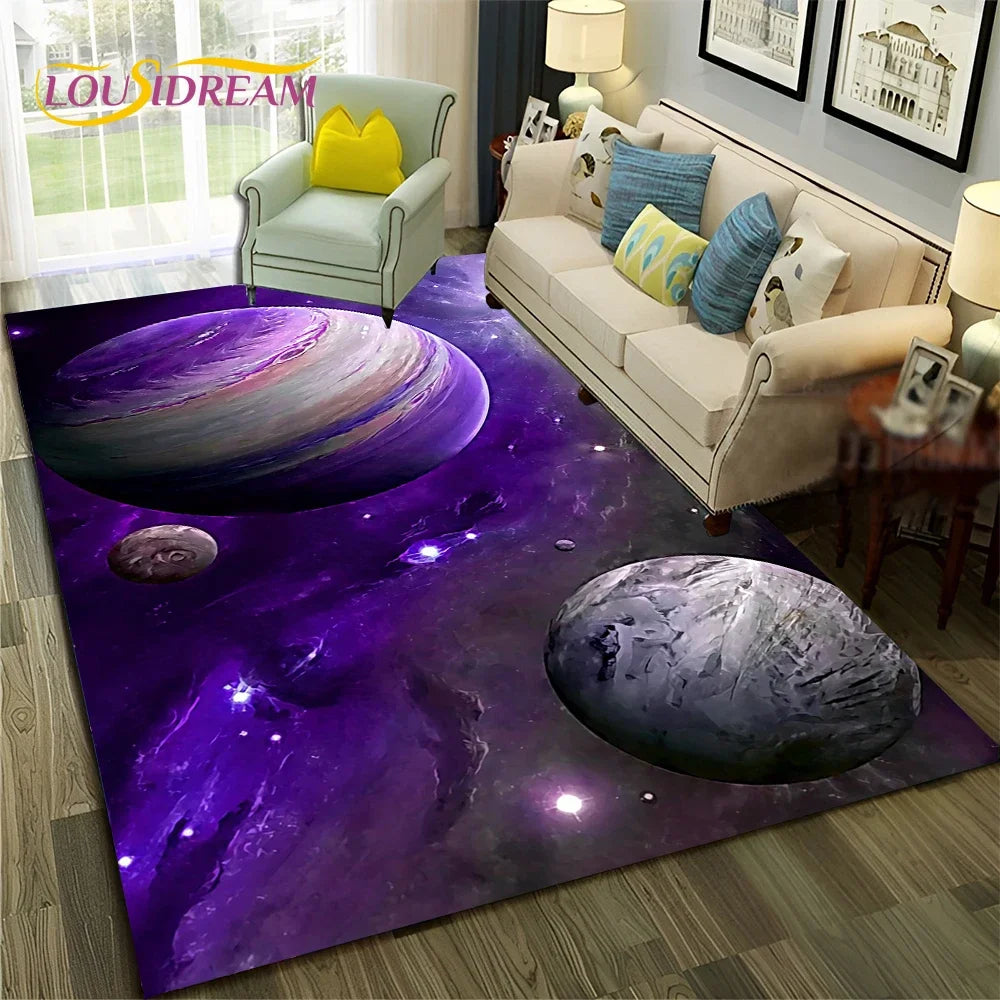Galaxy Planet Star 3D Universe Space Carpet Rug for Home Living Room Bedroom Sofa Doormat Decor,Kid Area Rug Non-slip Floor Mat