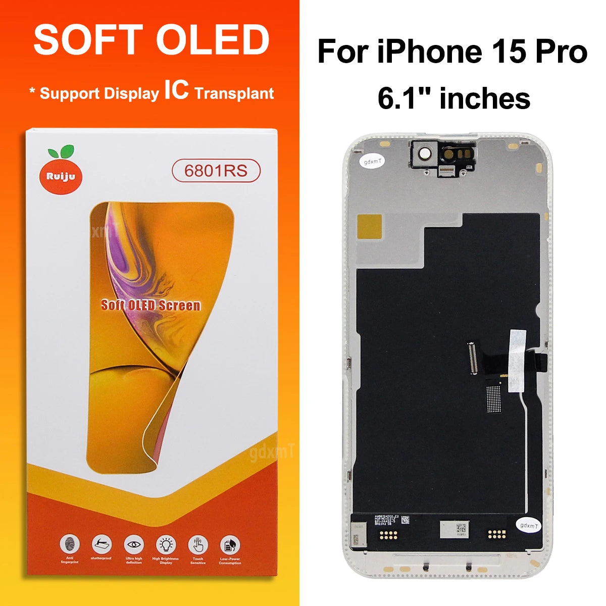 RJ Series SOFT OLED For iPhone 13 14 15 16 17 Pro Max Plus LCD Display Touch Screen Digitizer Assembly Replacement
