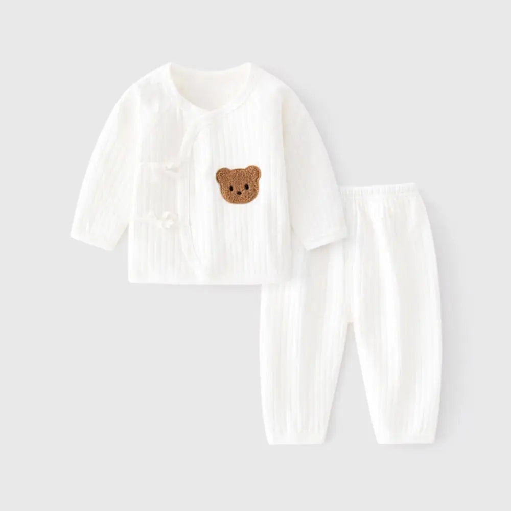 2Pcs/set Cartoon Bear Baby Cardigans Sets Soft Cotton Long Sleeve Baby Cardigans+Long Pants Sets 0-6 Months Solid colors