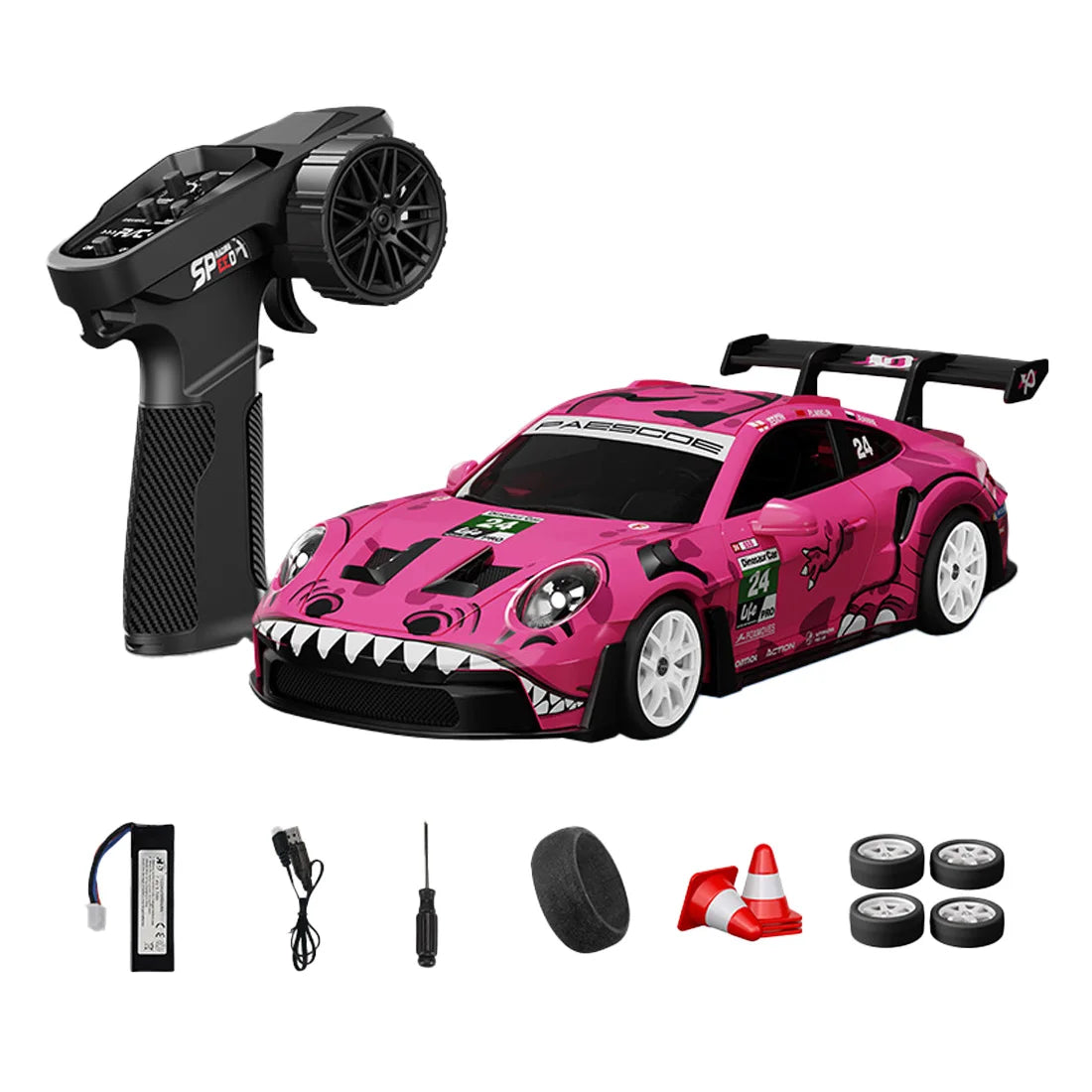 D24 1:24 RC Drift Car 4WD Proportional High Speed Racing Vehicle with ESP Gyro Underglow LED Dual Tires Remote Control Sport Car