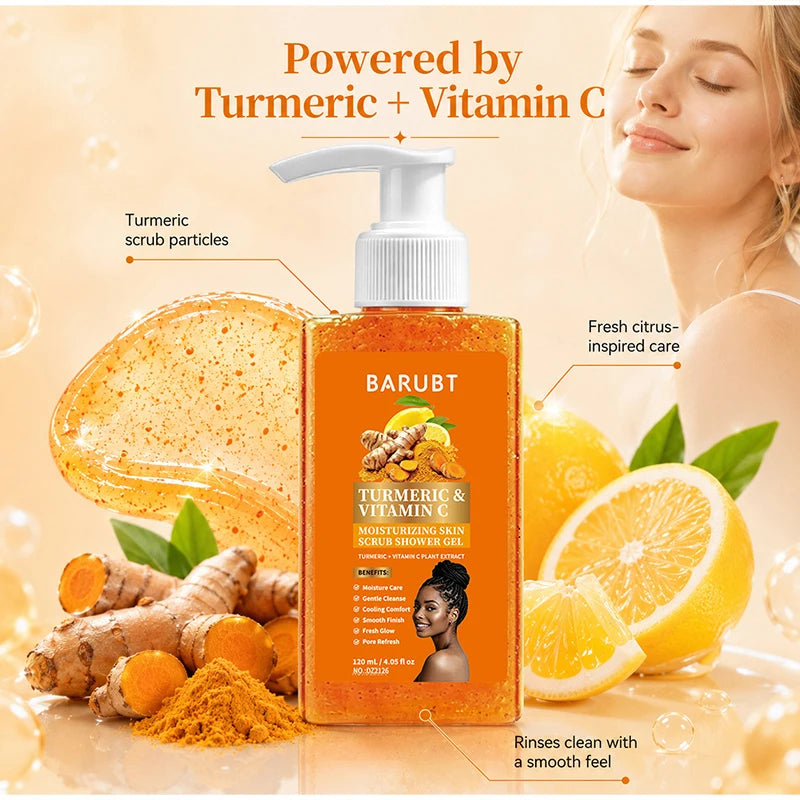 Turmeric&Vitamin C Moisturizing Body Wash, Exfoliating Cleansing Smoothing Body Wash, Gentle Scrub Finish Refreshing Natural Sce