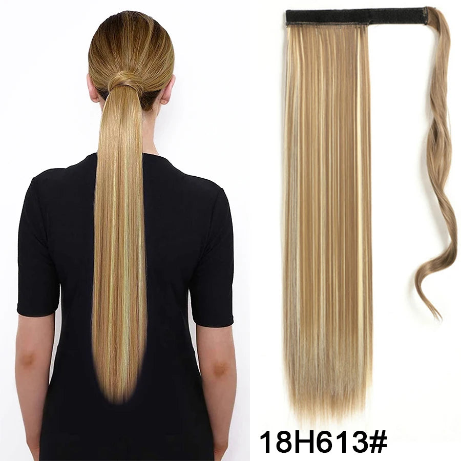 Synthetic Ponytail Long Straight Wrap Around Ponytail Hair Extension Heat-Reistant Fiber Pony Tail Fake Hairpieces For Women