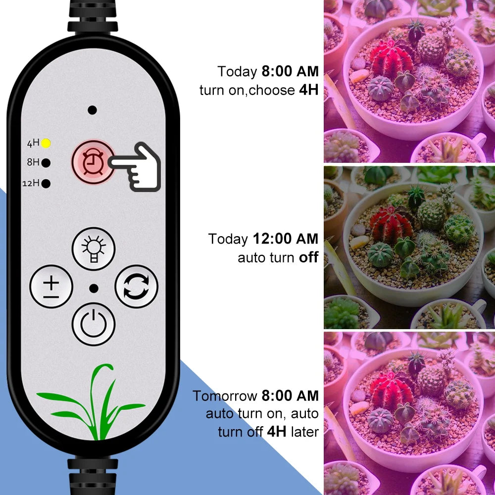 LED Grow Light Full Spectrum Dimmable With Timing Auto On/Off USB 5V Waterproof Plant Hydroponics Cultivation Lamp 1/2/3/4 Heads