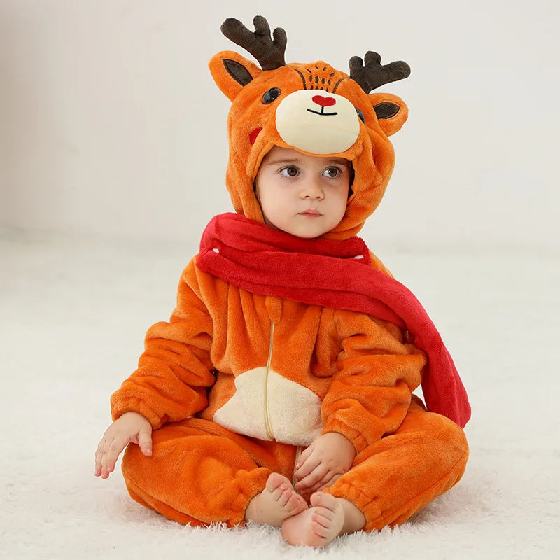 Newborn Baby Deer Animal Cartoon Romper Clothes Girls Pajamas Long Sleeve Hooded Onesies Infant Boys Costumes For Christmas
