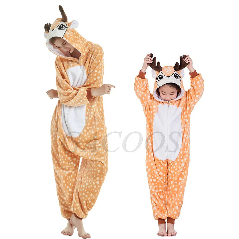 New Children Kigurumi Onesie Boys Girls Flannel Sleepwear Unisex Cypabara Cartoon Pajamas Winter Warm Flannel Hooded Jumspuits