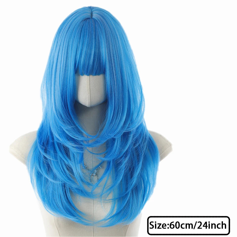 Ombre Pink Brown Wig for Women Cute Lolita Hair Wig with Bangs High Temperature Fibers Synthetic Wigs Headband Wigs for Cosplay