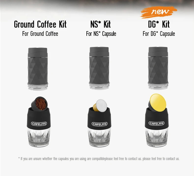 Cafelffe 3in1 Portable Coffee Machine Manual Espresso Maker For Capsule & Ground Milk Froth Hand Press Brewer hiking Travel Gif
