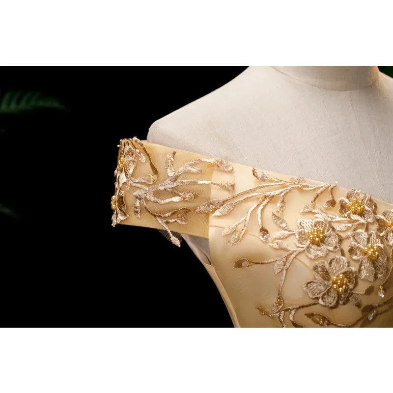 High Quality Women's Luxury Wedding Dress Dress Fashion One Collar Long Puff Skirt European and American Women's Wear 2026