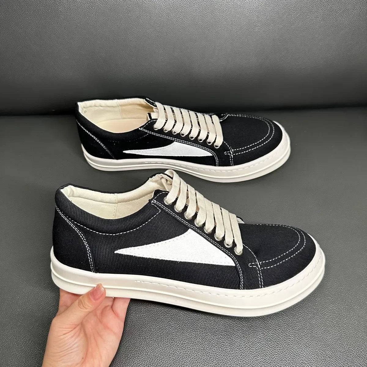 Men Casual Shoe Brand Black Brown Canvas Low Top Shoes High Quality Cowhide Luxury White Leather Sneakers Women Flat Sneaker