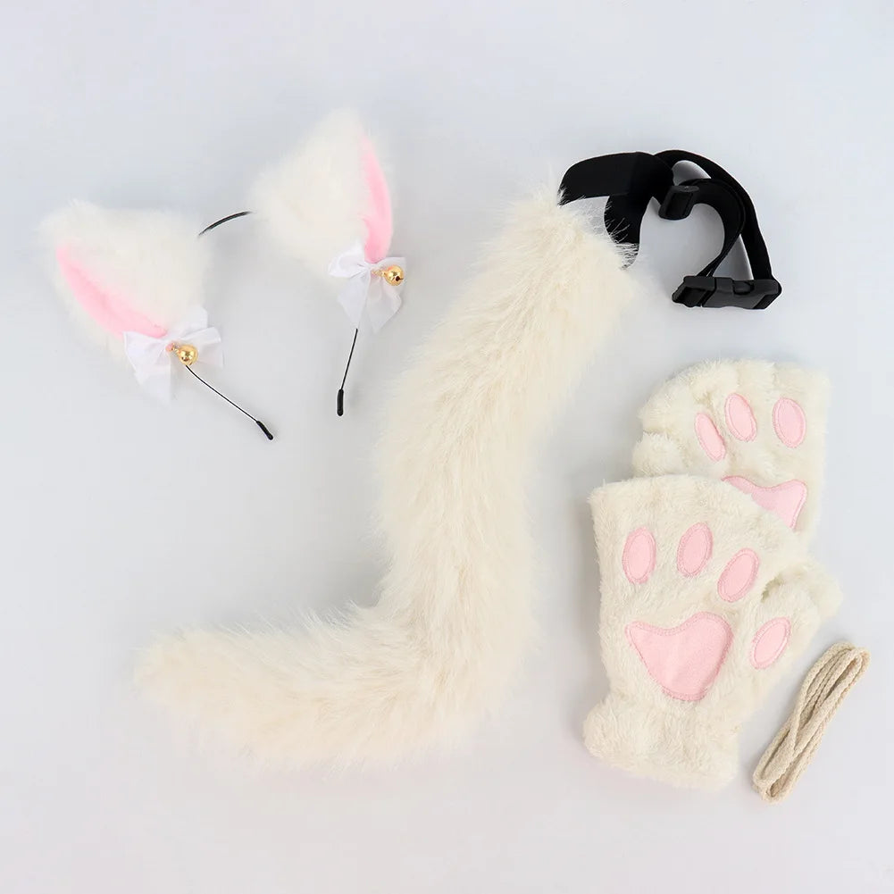 Halloween Cats Costume Set for Girl Cosplay, Halloween Cats Costume Accessories with Headband, Tail, Gloves 3Pcs