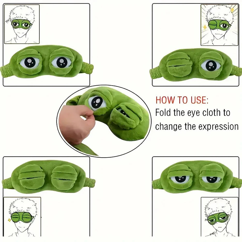3D Sad Frog Sleep Eye Mask Travel Sleeping Eyeshade Cover Shade Eye Patch For Women Men Soft Portable Blindfold Naptime Eyepatch