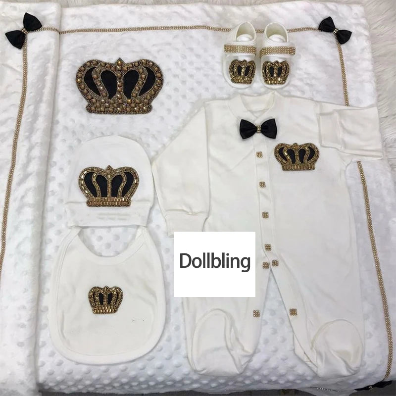 Newborn Baby Boy Outfits Set Kids Clothing Real Cotton Infant Care Products Body Suit Shirt Pants Mittens Receiving Blanket