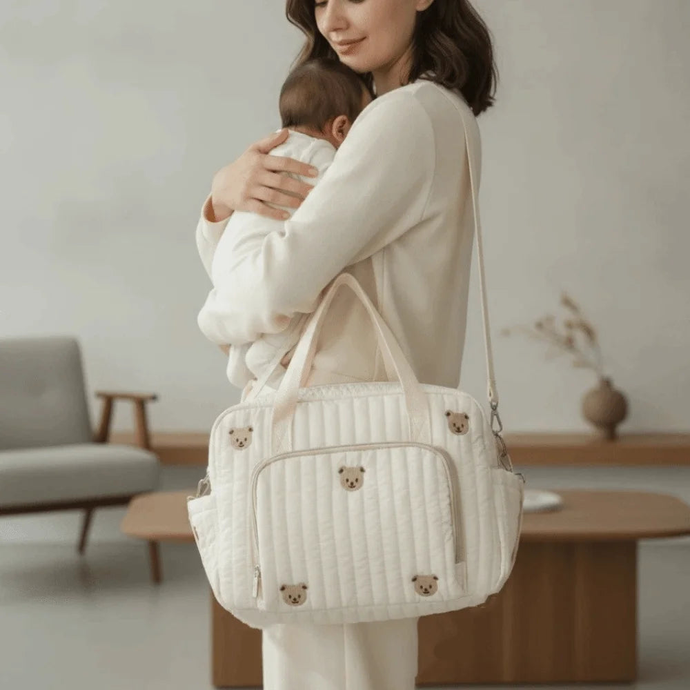 Cartoon Diaper Organizer Lightweight Large Capacity Mommy Shoulder Bag Soft-touch Foldable Stroller Hanging Pack Hospital Stay