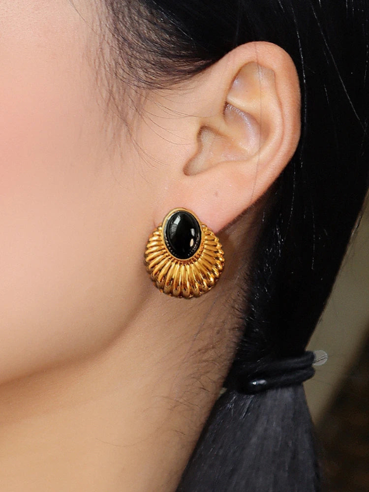 Modern Jewelry  Geometric Metal Black Resin Stud Earrings For Girl Women Party Gift