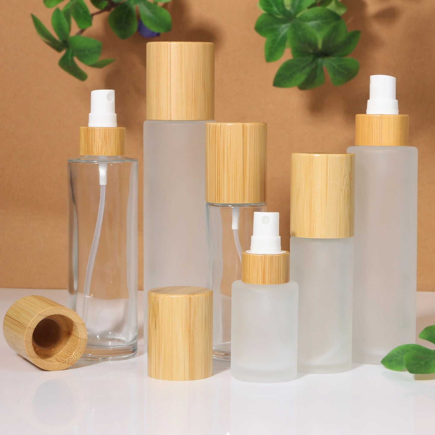 Empty 150ml120ml100ML Bamboo Lid Frosted Glass Spray Bottle With Fine Mist Despenser for Liquid Perfume Toiletries Containers
