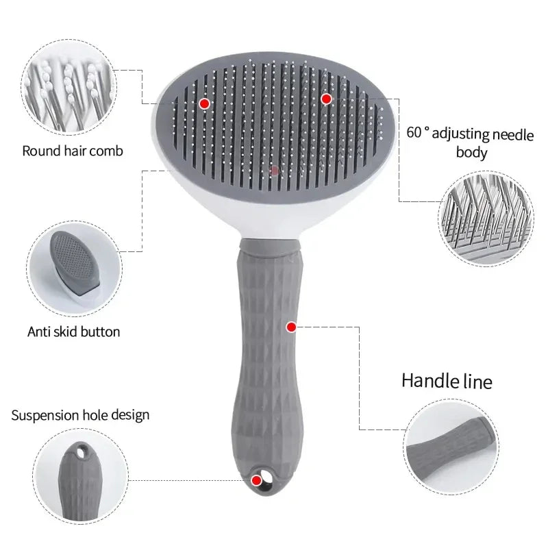 Pet hair removal comb self-cleaning cat grooming supplies cat anti-slip handle slicker brush dog cat hair removal accessories