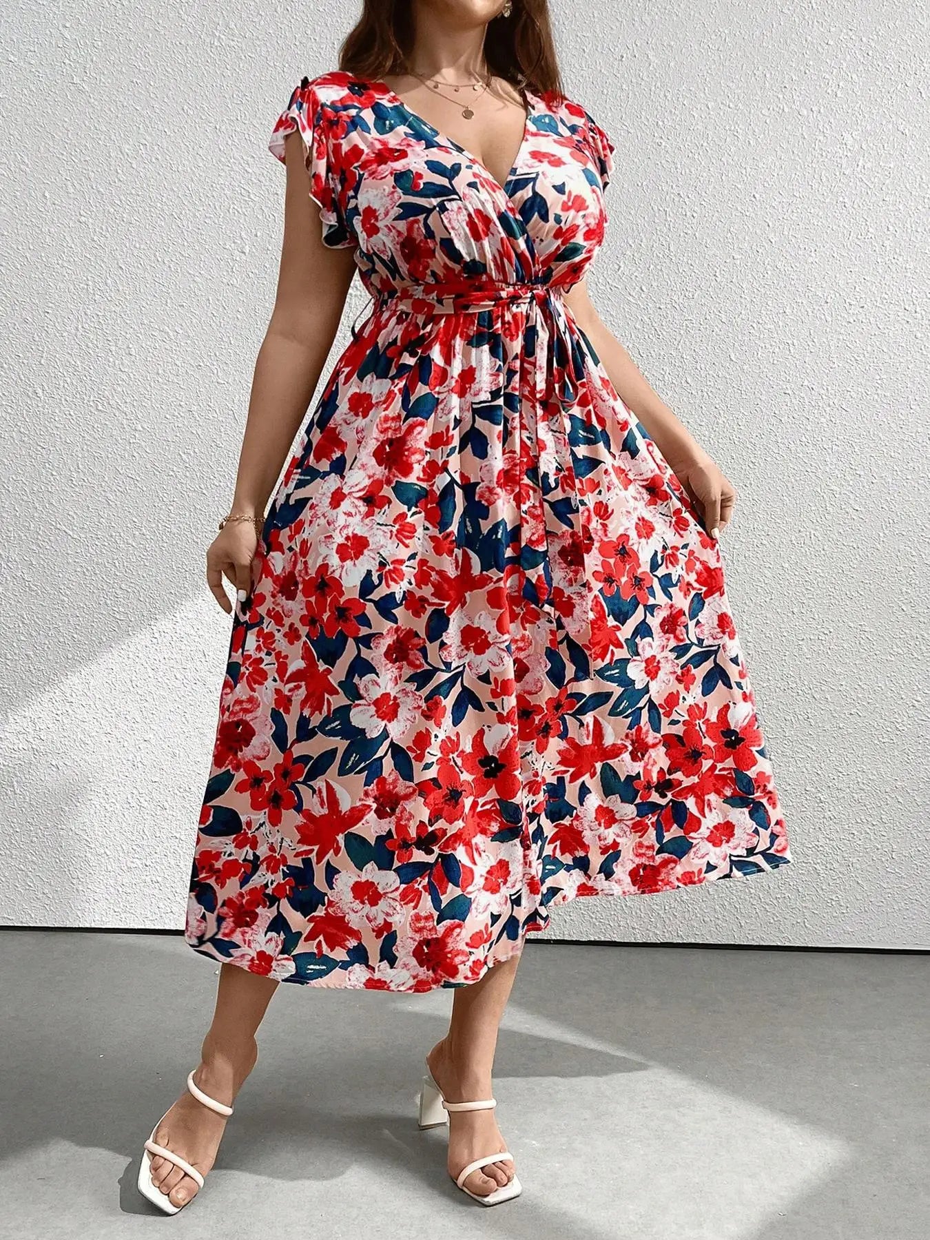 Plus Size Casual Dress for All Seasons, Fitted Moderate Thickness Fabric, Trendy Women's Clothing for Everyday Style